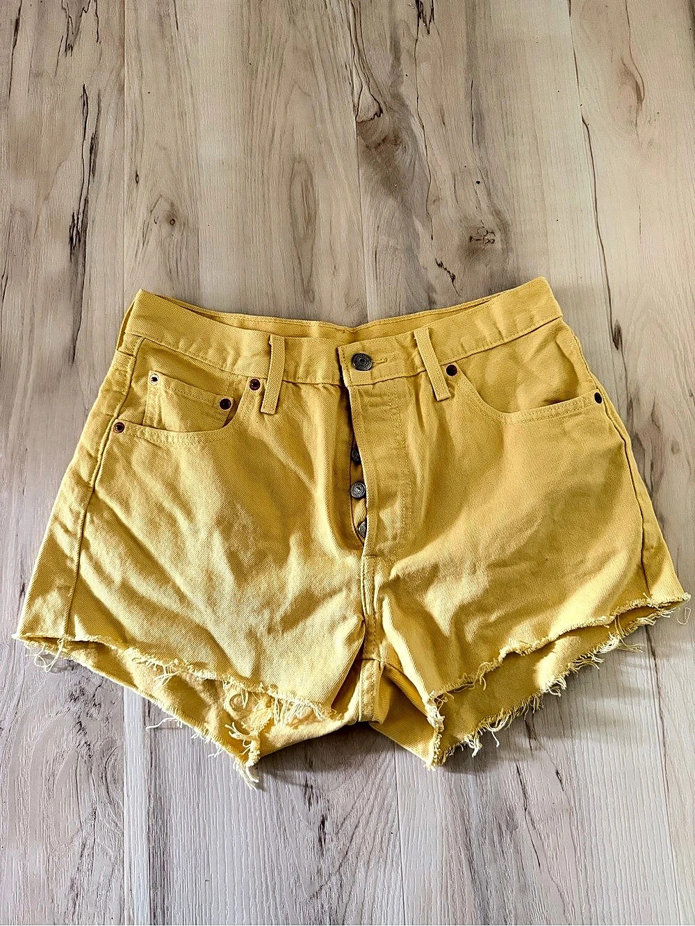 Levi's 501 Original High Rise Denim Cutoff Shorts Yellow - Women's W29